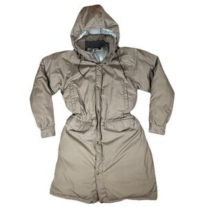 Vtg LL Bean Jacket Parka Womens L Beige Down Puffer Heavy USA 80s Coat‎ Zip READ